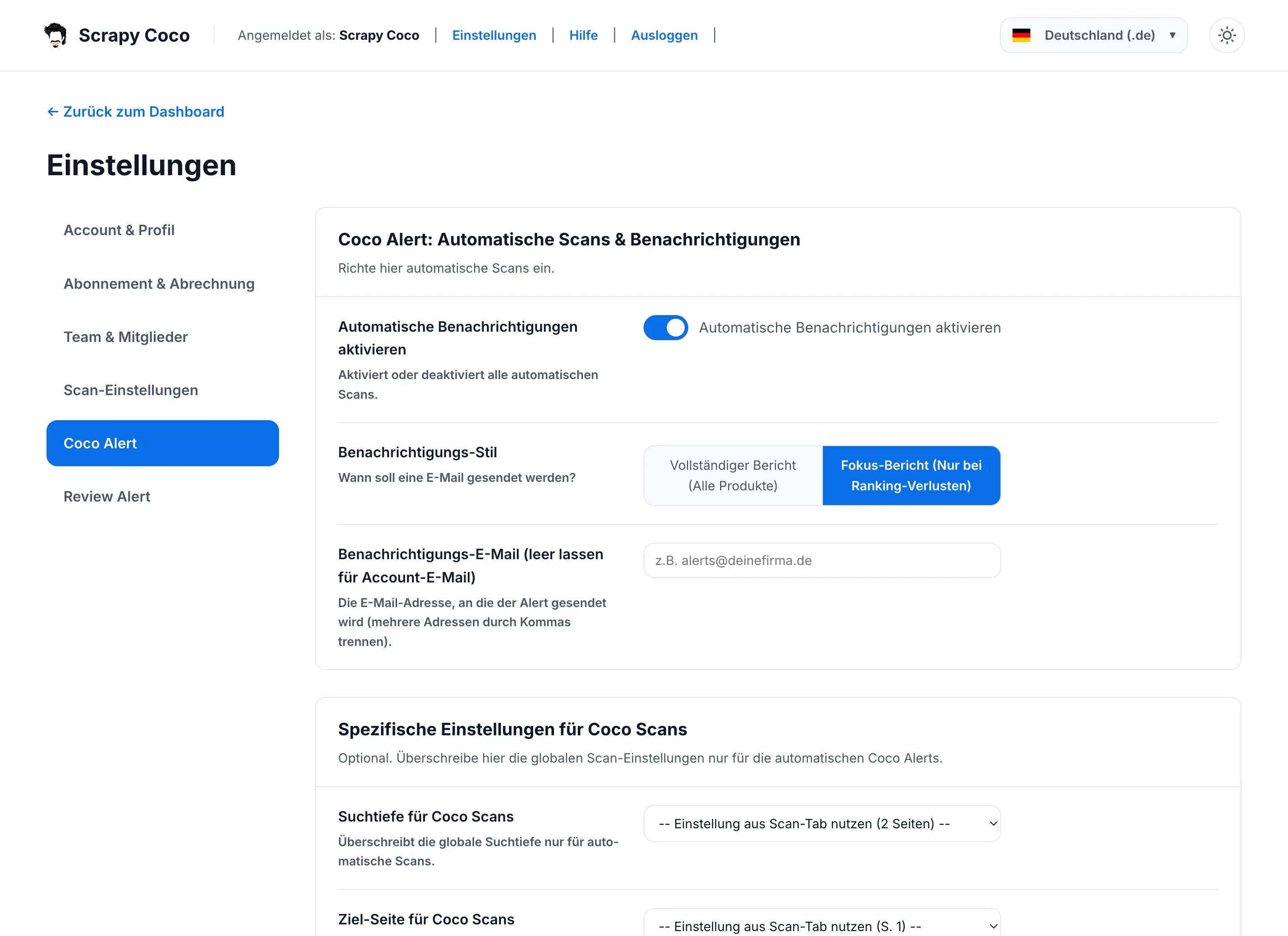 Coco Alert konfigurieren – Amazon Ranking-Alarm per E-Mail einrichten